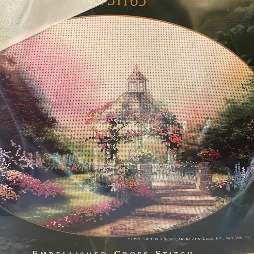 Thomas Kinkade Hidden Gazebo embellished cross stitch kit